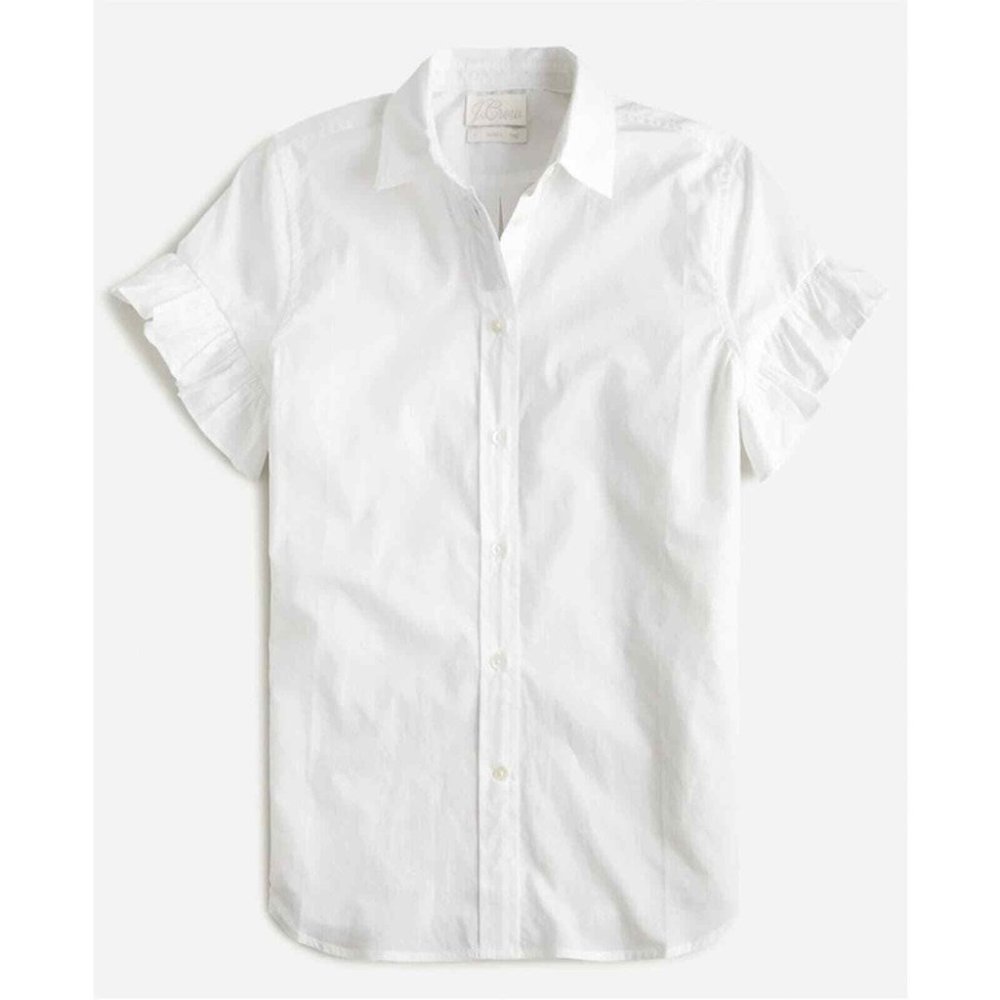 JCREW White cotton poplin ruffle-sleeve shirt Size 4